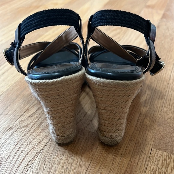 Banana Republic Factory Black Espadrille Straw Wedge Sandals Size 6.5 - Picture 6 of 7